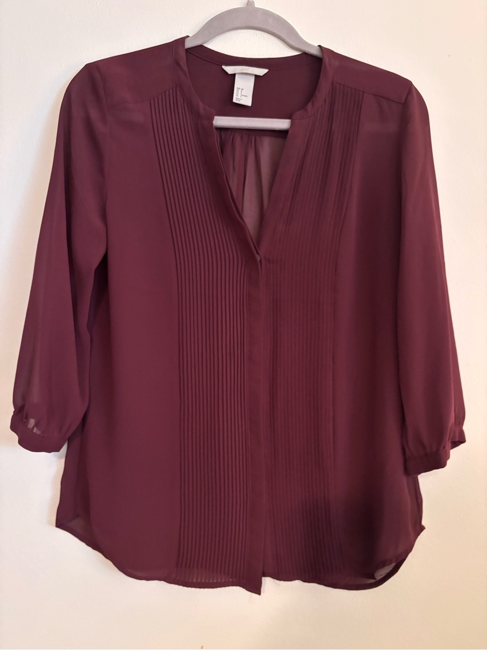 H&M Wine Pintuck Split-Neck Blouse